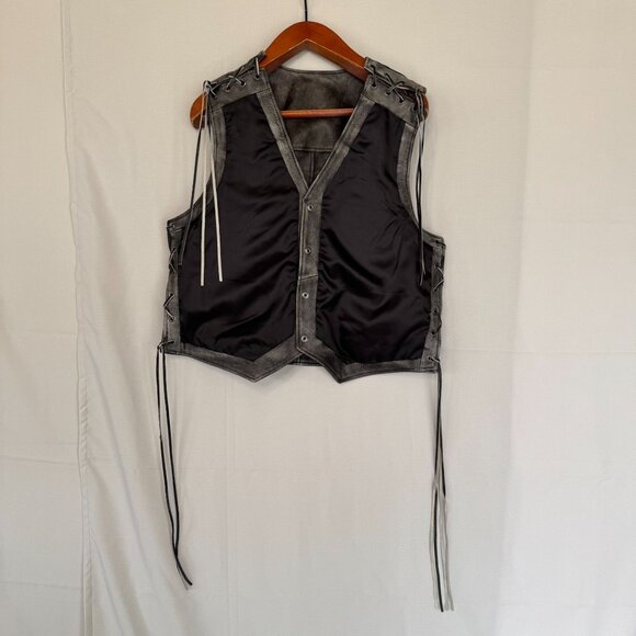 ZARA Vintage Effect Distressed Gray Pebbled Genuine 100% Leather Vest Size Large - Picture 8 of 17